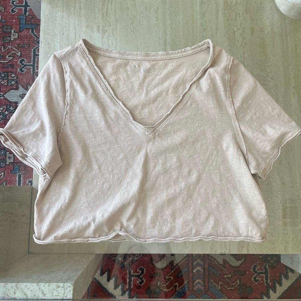 Aerie Cream Crop V-Neck Top